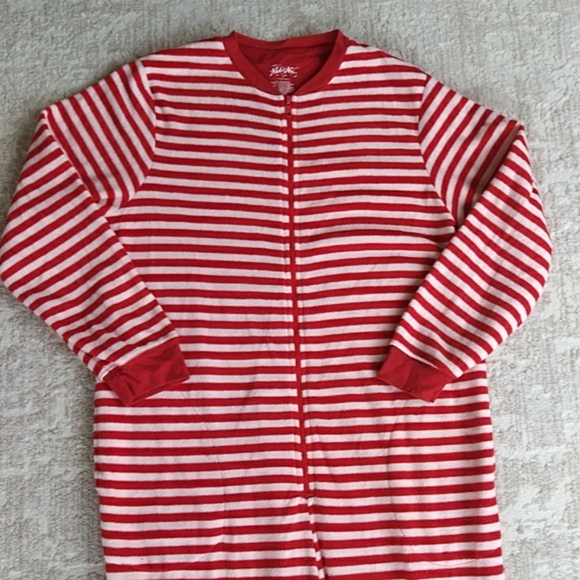 Nick & Nora One Piece Stripes Monkey Footed Pajama Medium Red White - Picture 9 of 16